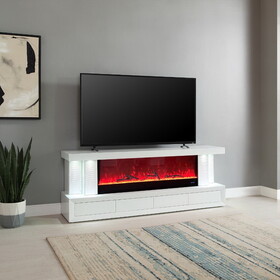 Spencer White Finish TV Stand with Fireplace and Speaker B061P160013