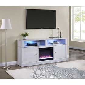 Lucifer 70" White Walnut Finish TV Stand Console with Fireplace B061P160679