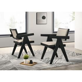 Jasper 21" Set of 2 Ebony Black Dining Arm Chairs with Beige Upholstered Seat