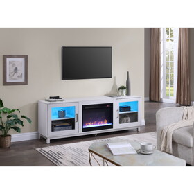 Summit 70" White Walnut Finish TV Stand Console with Fireplace B061P160688