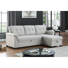 Lucca Light Gray Linen Reversible Sleeper Sectional Sofa with Storage Chaise B061S00001