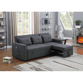 Zoey Dark Gray Linen Convertible Sleeper Sofa with Side Pocket B061S00004