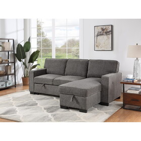 Estelle Dark Gray Fabric Reversible Sleeper Sectional with Storage Chaise Drop-Down Table 2 Cup Holders and 4 USB Ports B061S00007