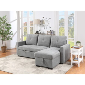 Serenity Gray Fabric Reversible Sleeper Sectional Sofa with Storage Chaise B061S00008