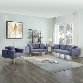 Easton Dark Gray Linen Fabric Sofa Loveseat Chair Living Room Set with USB Charging Ports Pockets & Pillows B061S00014