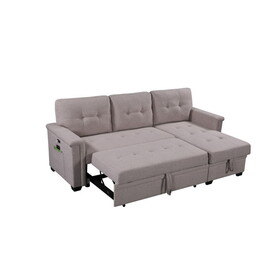 Ashlyn Light Gray Reversible Sleeper Sectional Sofa with Storage Chaise, USB Charging Ports and Pocket B061S00015