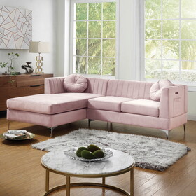 Chloe Pink Velvet Sectional Sofa Chaise with USB Charging Port B061S00024