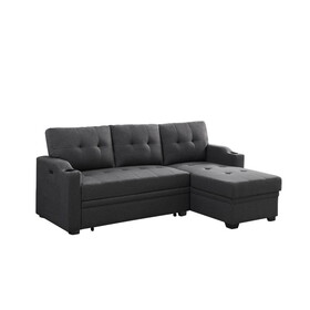 Mabel Dark Gray Linen Fabric Sleeper Sectional with cupholder, USB charging port and pocket B061S00025