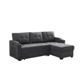 Mabel Dark Gray Woven Fabric Sleeper Sectional with cupholder, USB charging port and pocket B061S00027