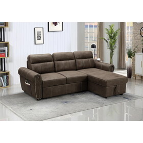 Hugo Brown Reversible Sleeper Sectional Sofa Chaise with USB Charger B061S00044