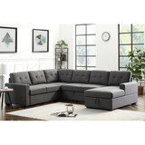 Selene Dark Gray Linen Fabric Sleeper Sectional Sofa with Storage Chaise B061S00045