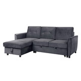 Hudson Dark Gray Velvet Reversible Sleeper Sectional Sofa with Storage Chaise B061S00058