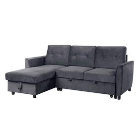 Hudson Dark Gray Velvet Reversible Sleeper Sectional Sofa with Storage Chaise B061S00058
