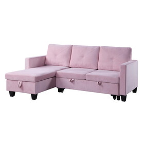 Nova Pink Velvet Reversible Sleeper Sectional Sofa with Storage Chaise B061S00060