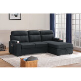 Kaden Black Fabric Sleeper Sectional Sofa Chaise with Storage Arms and Cupholder B061S00062