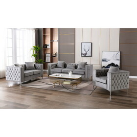 Lorreto Gray Velvet Fabric Sofa Loveseat Chair Living Room Set B061S00066