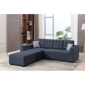 Ordell Dark Gray Linen Fabric Sectional Sofa with Left Facing Chaise Ottoman and Pillows B061S00068
