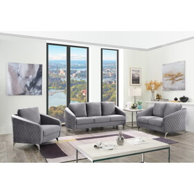 Sofia Gray Velvet Fabric Sofa Loveseat Chair Living Room Set B061S00069