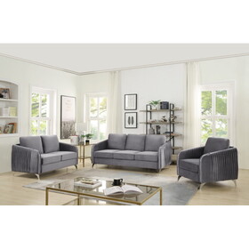 Hathaway Gray Velvet Fabric Sofa Loveseat Chair Living Room Set B061S00071