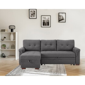 Sierra Dark Gray Linen Reversible Sleeper Sectional Sofa with Storage Chaise B061S00076