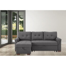 Destiny Dark Gray Linen Reversible Sleeper Sectional Sofa with Storage Chaise B061S00078