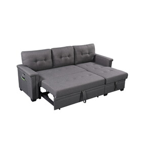 Nathan Dark Gray Reversible Sleeper Sectional Sofa with Storage Chaise, USB Charging Ports and Pocket B061S00080