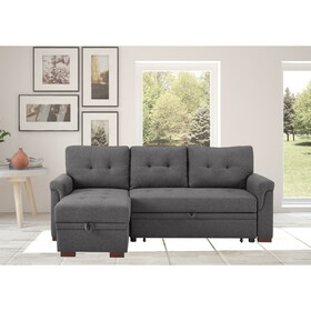 Hunter Dark Gray Linen Reversible Sleeper Sectional Sofa with Storage Chaise B061S00088