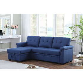 Lucca Blue Linen Reversible Sleeper Sectional Sofa with Storage Chaise B061S00089