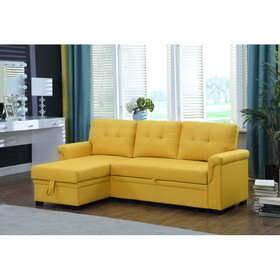 Lucca Yellow Linen Reversible Sleeper Sectional Sofa with Storage Chaise B061S00091
