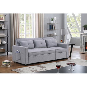 Zoey Light Gray Linen Convertible Sleeper Sofa with Side Pocket B061S00092