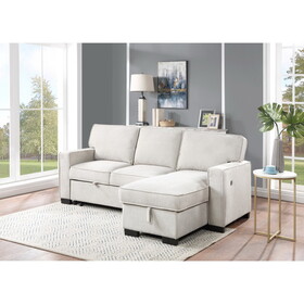 Estelle Beige Fabric Reversible Sleeper Sectional with Storage Chaise Drop-Down Table 2 Cup Holders and 4 USB Ports B061S00095