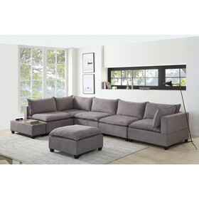 Madison Light Gray Fabric 7 Piece Modular Sectional Sofa with Ottoman and USB Storage Console Table B061S00113