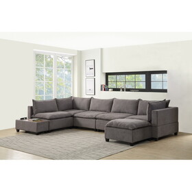 Madison Light Gray Fabric 7pc Modular Sectional Sofa Chaise with USB Storage Console Table B061S00114