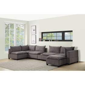 Madison Light Gray Fabric 7-Piece Modular Sectional Sofa Chaise with USB Storage Console Table B061S00115