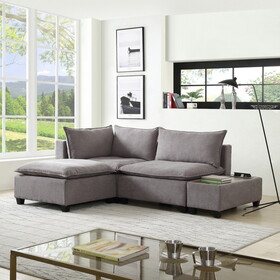 Madison Light Gray Fabric Sectional Loveseat Ottoman with USB Storage Console Table B061S00119