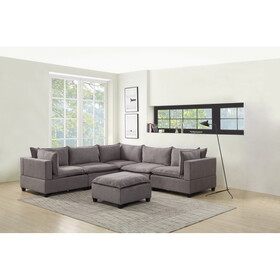 Madison Light Gray Fabric 6 Piece Modular Sectional Sofa with Ottoman B061S00125