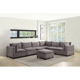Madison Light Gray Fabric 7 Piece Modular Sectional Sofa with Ottoman B061S00126