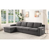 Waylon Gray Linen 4-Seater Sectional Sofa Chaise with Pocket B061S00178