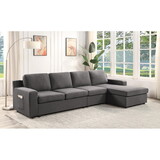 Waylon Gray Linen 4-Seater Sectional Sofa Chaise with Pocket B061S00183