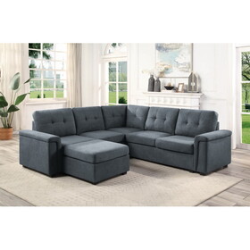Isla Gray Woven Fabric 6-Seater Sectional Sofa with Ottoman B061S00184