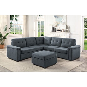 Isla Gray Woven Fabric 6-Seater Sectional Sofa with Ottoman B061S00185