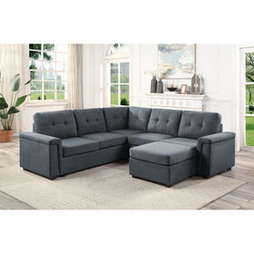 Isla Gray Woven Fabric 6-Seater Sectional Sofa with Ottoman B061S00186