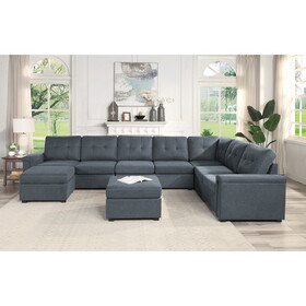 Isla Gray Woven Fabric 9-Seater Sectional Sofa with Ottomans B061S00187