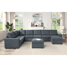 Isla Gray Woven Fabric 9-Seater Sectional Sofa with Ottomans B061S00188