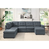 Isla Gray Woven Fabric 7-Seater Sectional Sofa with Ottomans B061S00189