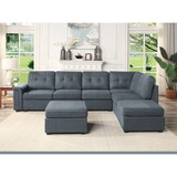 Isla Gray Woven Fabric 7-Seater Sectional Sofa with Ottomans B061S00190