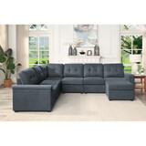 Isla Gray Woven Fabric 7-Seater Sectional Sofa with Ottoman B061S00191
