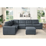 Isla Gray Woven Fabric 7-Seater Sectional Sofa with Ottoman B061S00192