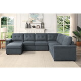 Isla Gray Woven Fabric 7-Seater Sectional Sofa with Ottoman B061S00193