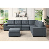 Isla Gray Woven Fabric 7-Seater Sectional Sofa with Ottoman B061S00194